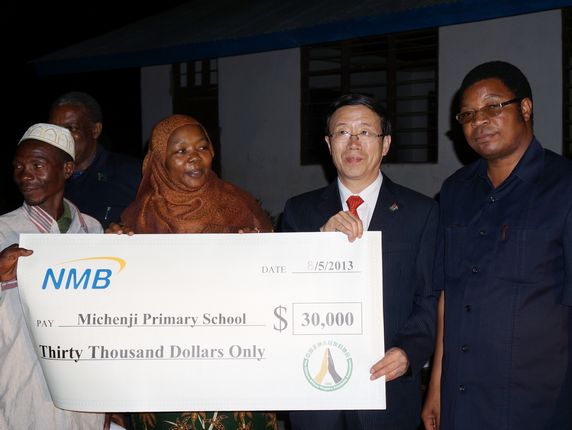 Making donations to Michenji Primary School in Mtwara Region
